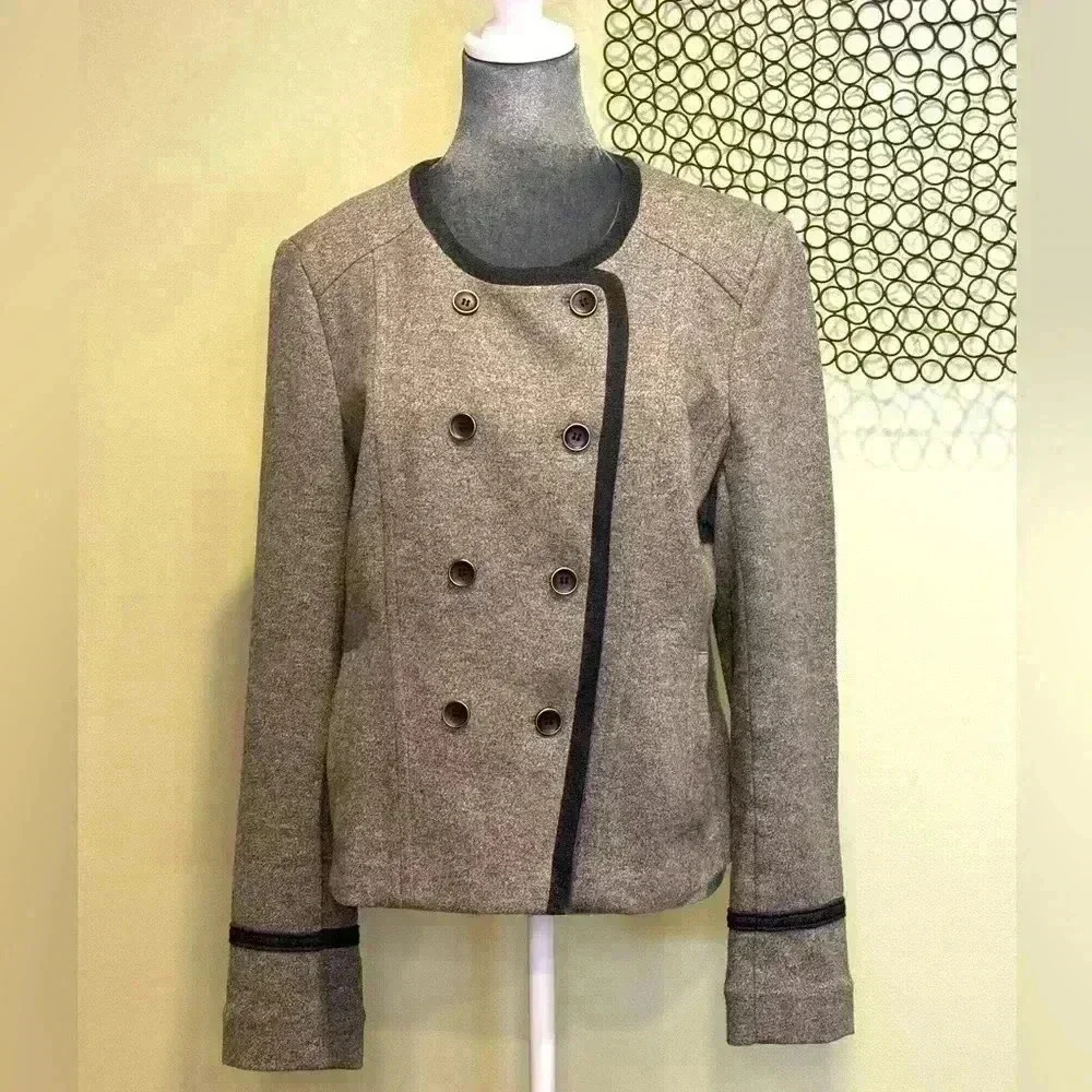 Loft - Double-breasted Pea Coat jacket top Gray - Size Large